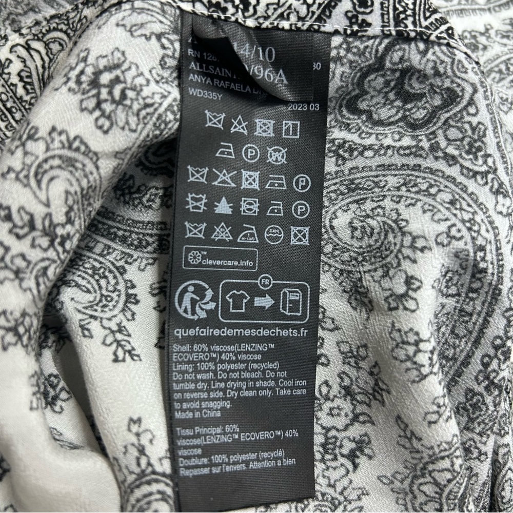 AllSaints Black and White Paisley Midi Shirt Dress - Picture 12 of 14